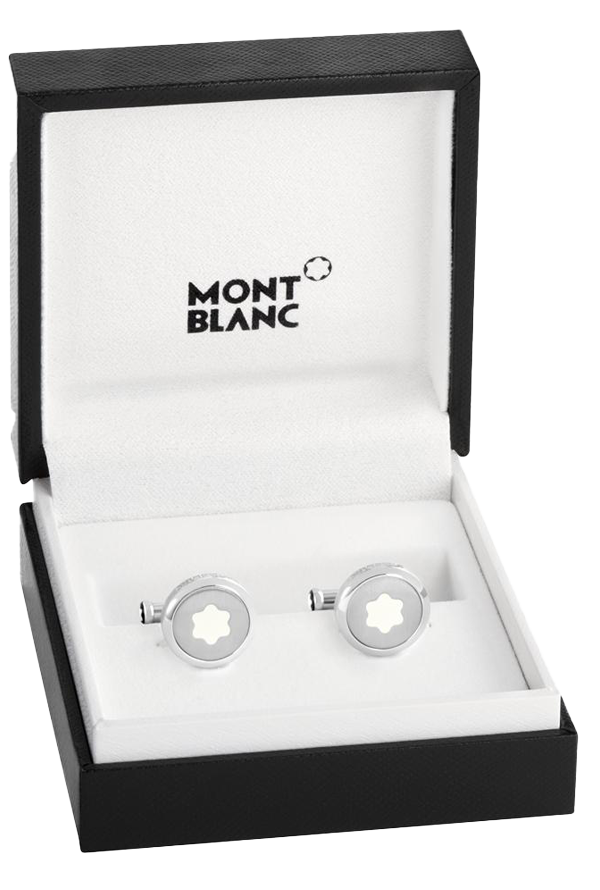 Starwalker Cufflinks, round in stainless steel with illuminating Montblanc emblem