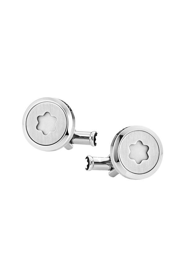Starwalker Cufflinks, round in stainless steel with illuminating Montblanc emblem
